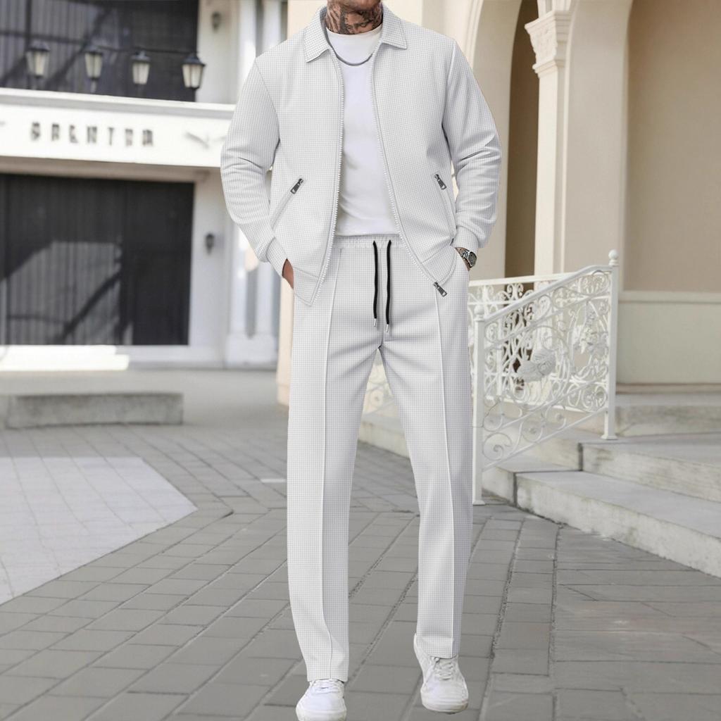 Spring and Autumn New Men's Waffle Drawstring Sports and Casual Pants Suit