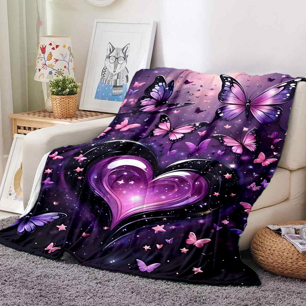 1pc Butterfly Heart Print Blanket   Lightweight Flannel Throw Blanket For Sofa, Bed, Living Room, Office, Outdoor Travel, Camping