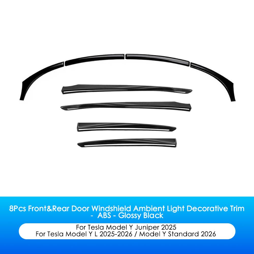 Heenvn ABS Carbon Car Door Decor Strip For Tesla Model Y Juniper Model YL 2025 2026 Anti-Scratch Windshield Ambient Light Trim