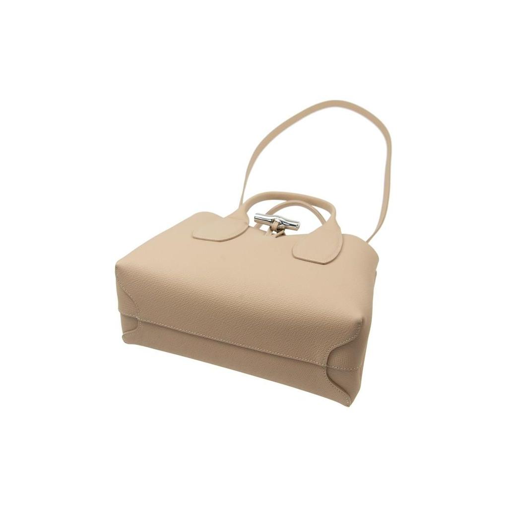 Longchamp Le Roseau 30 Solid Color Bamboo Buckle Closure Leather Big Bag Crossbody Handbag Medium Women handbags Sand-Gray 10058HPN414