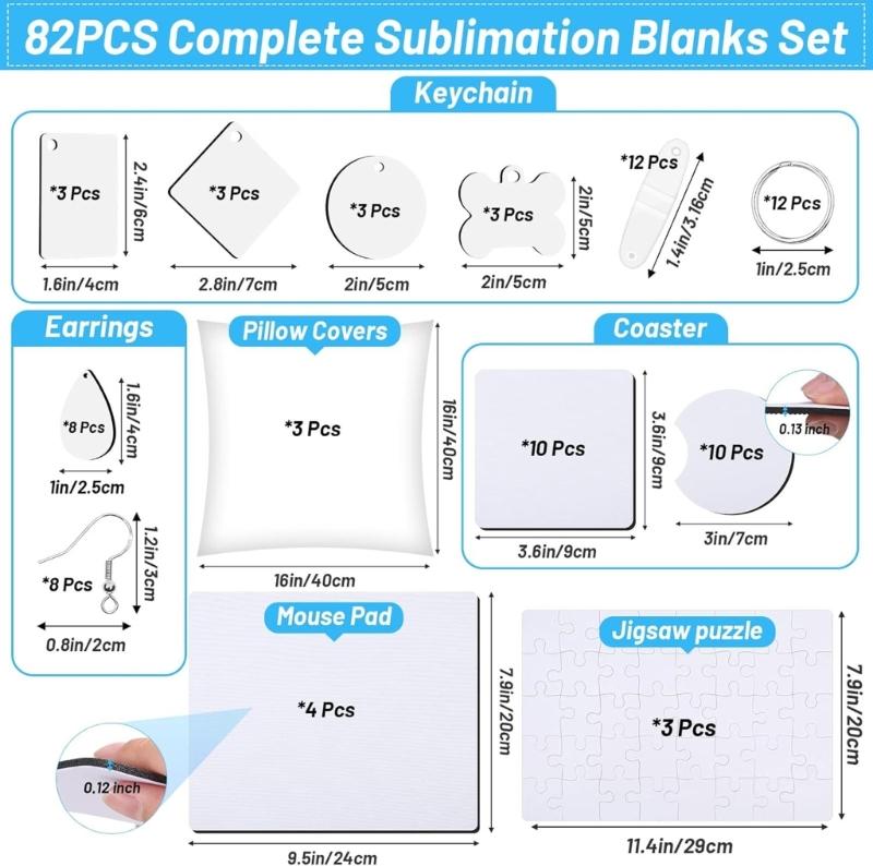 82Pcs Sublimation Clear Acrylic Keychains Blanks Transparent Discs Customizable Heat Transfer Jewelry Charm Set