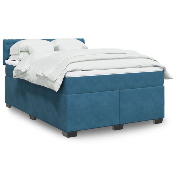 VidaXL Bed Slat Base and Mattress Blue 160x200 Cm Velvet 3286364