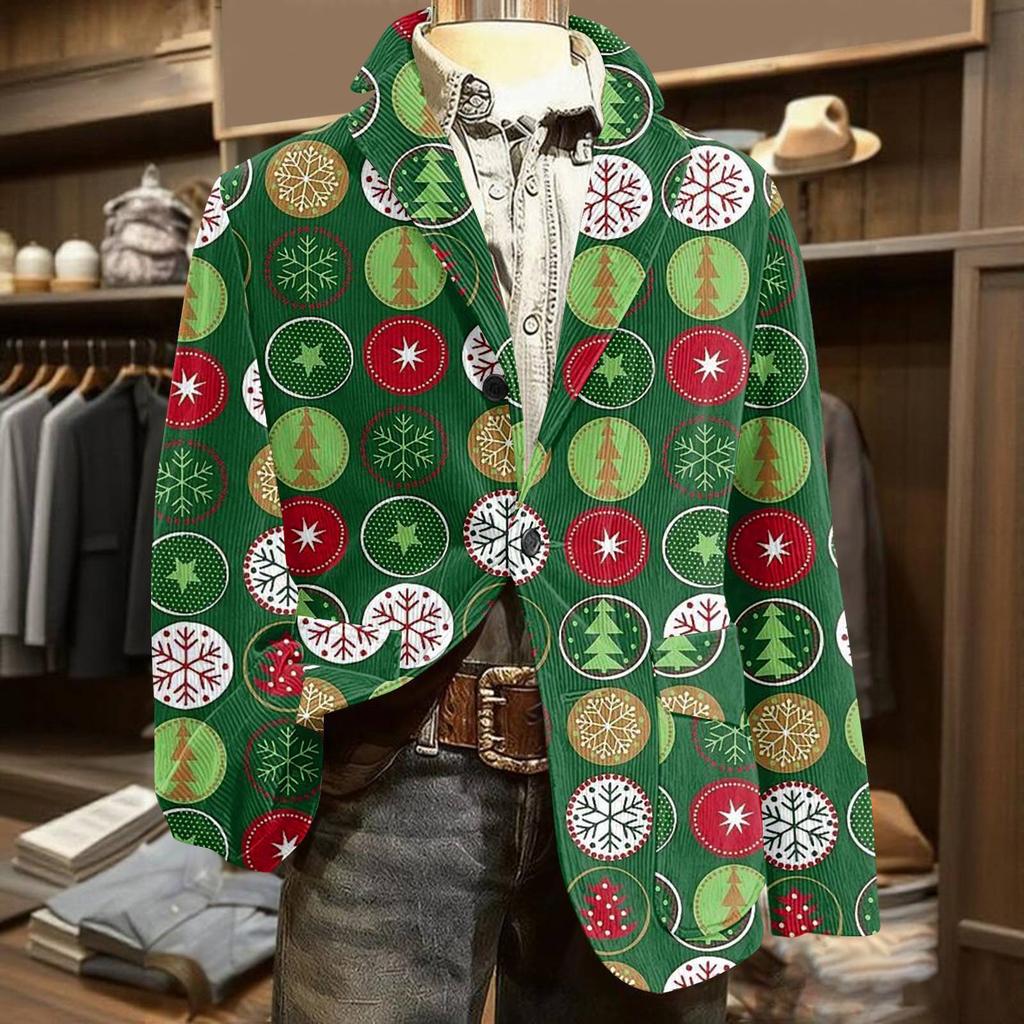 Men's Ugly Christmas Corduroy Warm Pocket Suit Jacket Cardigan Men's Casual Suit