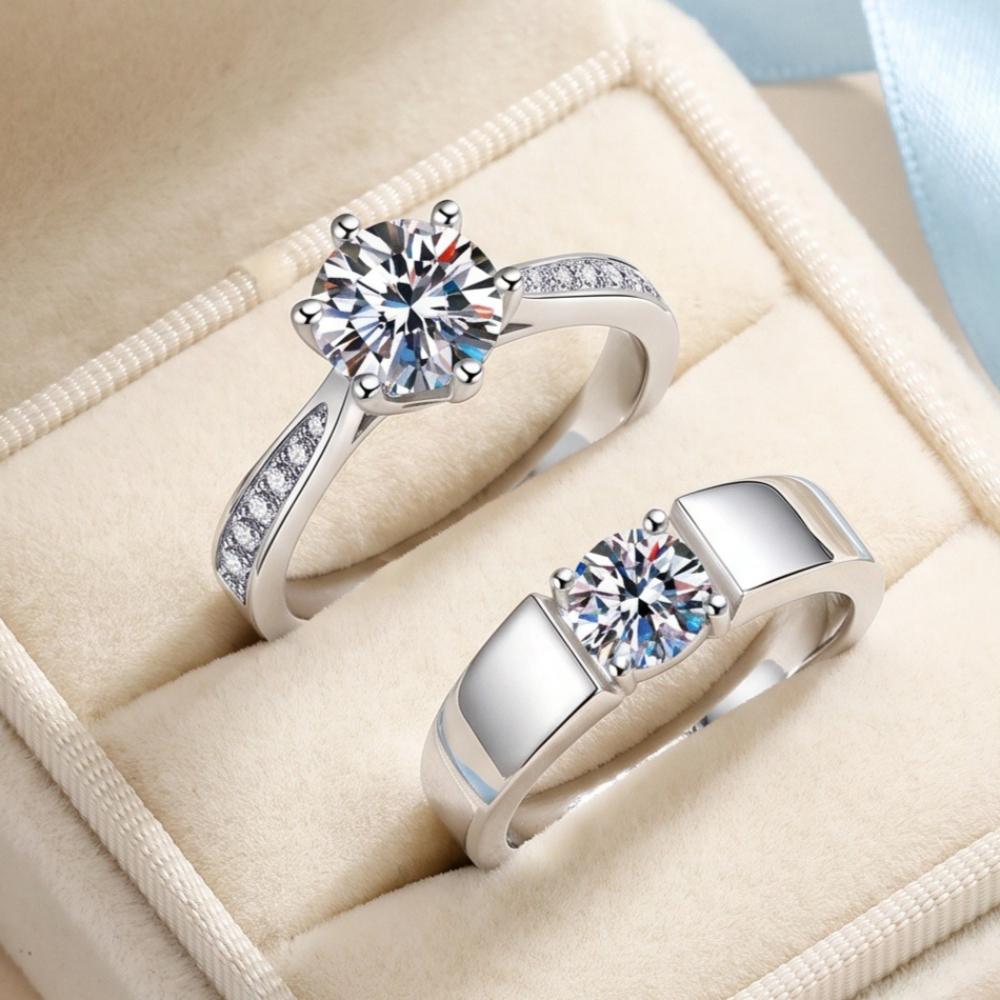 D VVS1 Moissanite 925 Silver Couple Ring for Women Man Wedding Jewelry Engagement Imitation Diamond Fashion Gifts Party