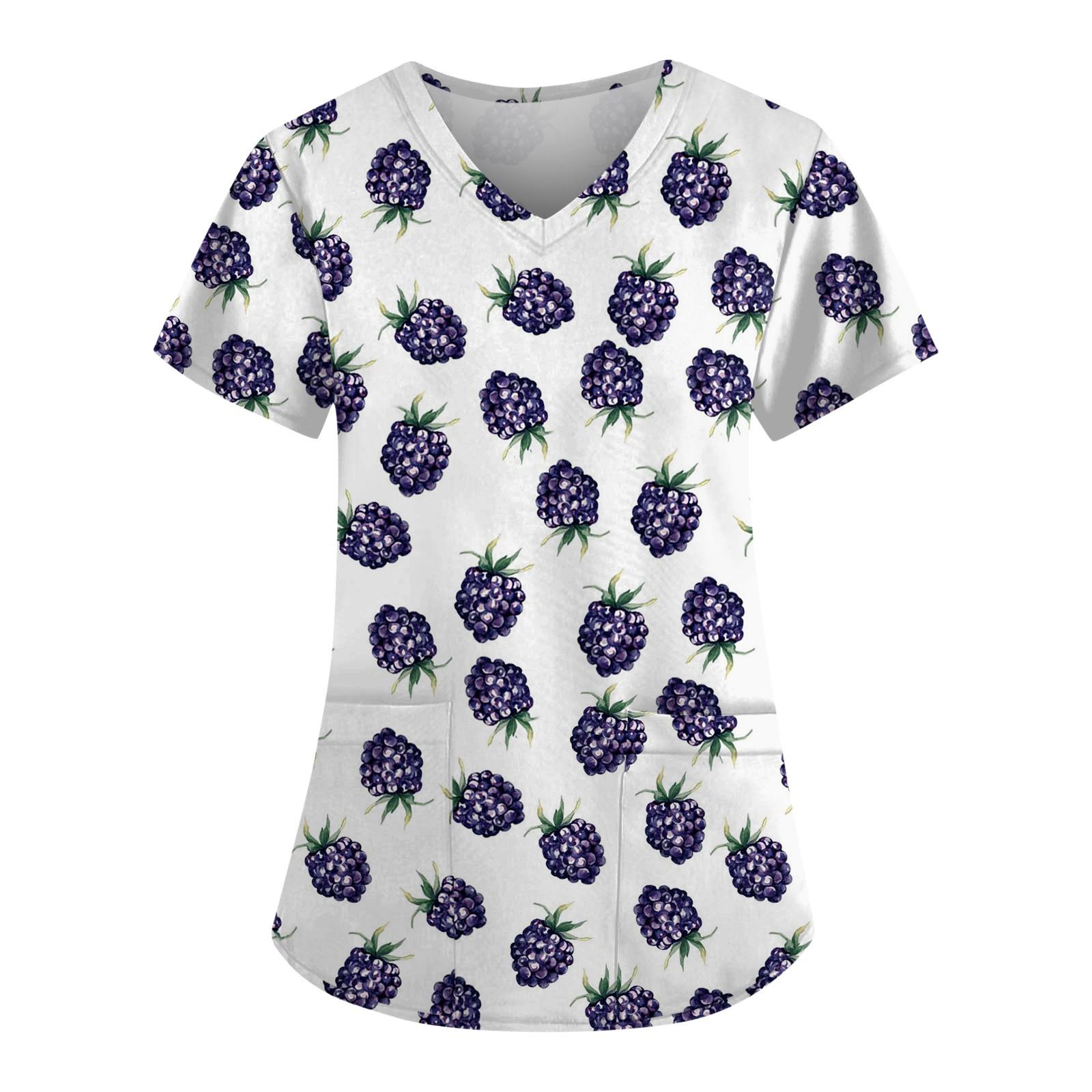 

Женские летние топы с короткими рукавами и v-образным вырезом с принтом, рабочая блузка с карманами XL