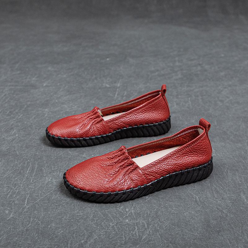 Women's Leather Shoes with Soft Soles and Soft Surfaces, Casual Single Shoes On One Foot