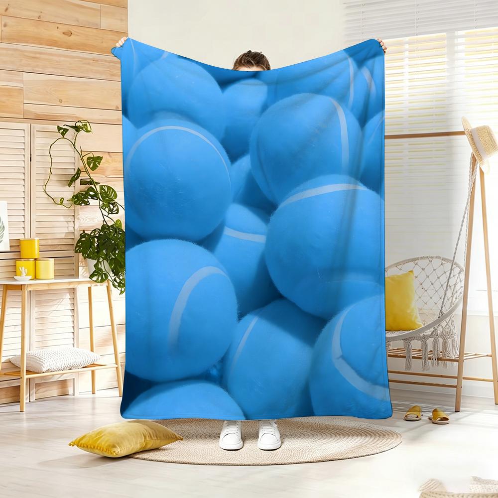 Macaron Pastel Tennis balls Throw Lightweight 240g Flannel Blanket Soft Skin-friendly for Summer Cooling