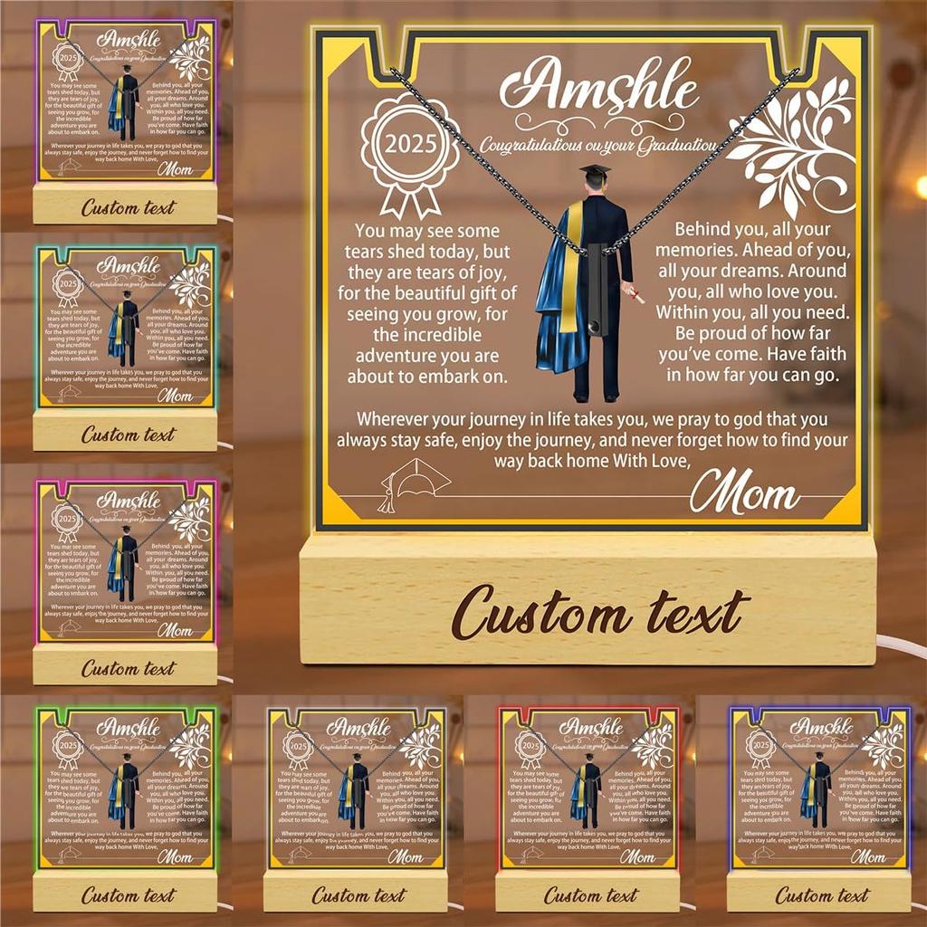 Personalized Graduation Lamp Custom Photo Name Projection Necklace Funny Graduation Gift for Daughter Son Students Graduates Classmates High School