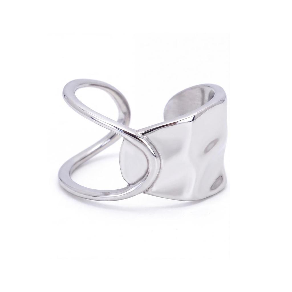 Modern Geometric Hollow Wide Band Ring for Women – Simple, Versatile Design with Concave-Convex Surface