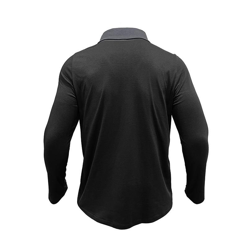 Men Long Sleeve Polo Shirt with Contrast Color Collar Casual Pocket Top