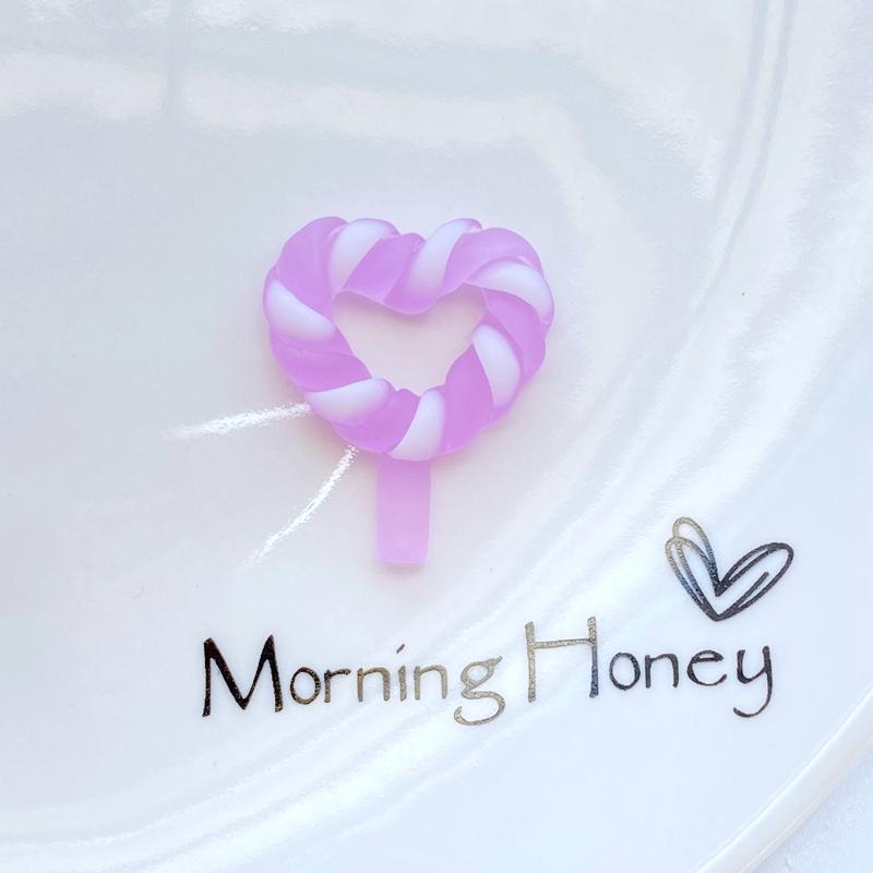 12Pcs New Luminous Heart-Shaped Lollipop Resin Figurine Crafts Flatback Cabochon Ornament Jewelry Making Hairwear Accessories