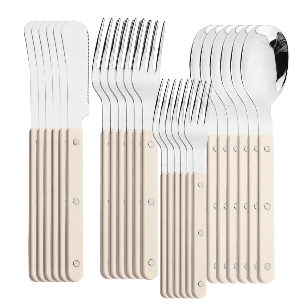 ABS Handle Rivets Decoration Cutlery Set Stainless Steels Dinner Set Green Fork Knife Spoon Western Dinnerware Kitchen Flatware