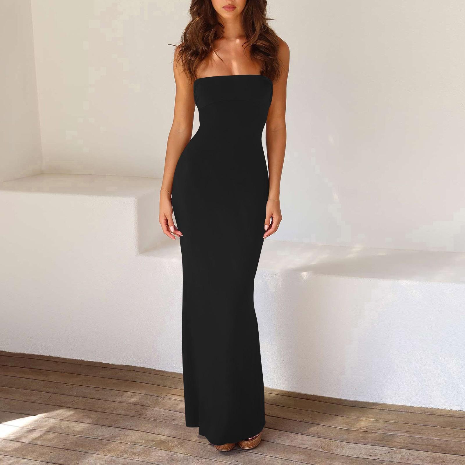 

Women s Fashion Casual Summer Solid Color Backless Sleeveless Slim Fit Suspender Dress L чорний