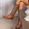 Modă Vintage Broderie Femei Cizme Cowgirl Vestice Modă Slip On Botine Lungi Pantofi cu Toc Gros de Designer Botas Mujer