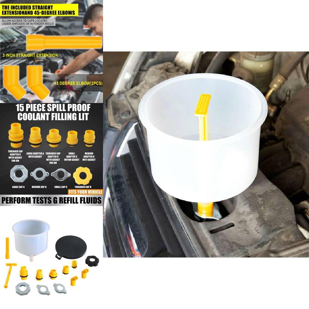 Comprehensive 15 Piece Plastic Coolant Funnel Set With Versatile Interchangeable Interfaces For Automotive Use