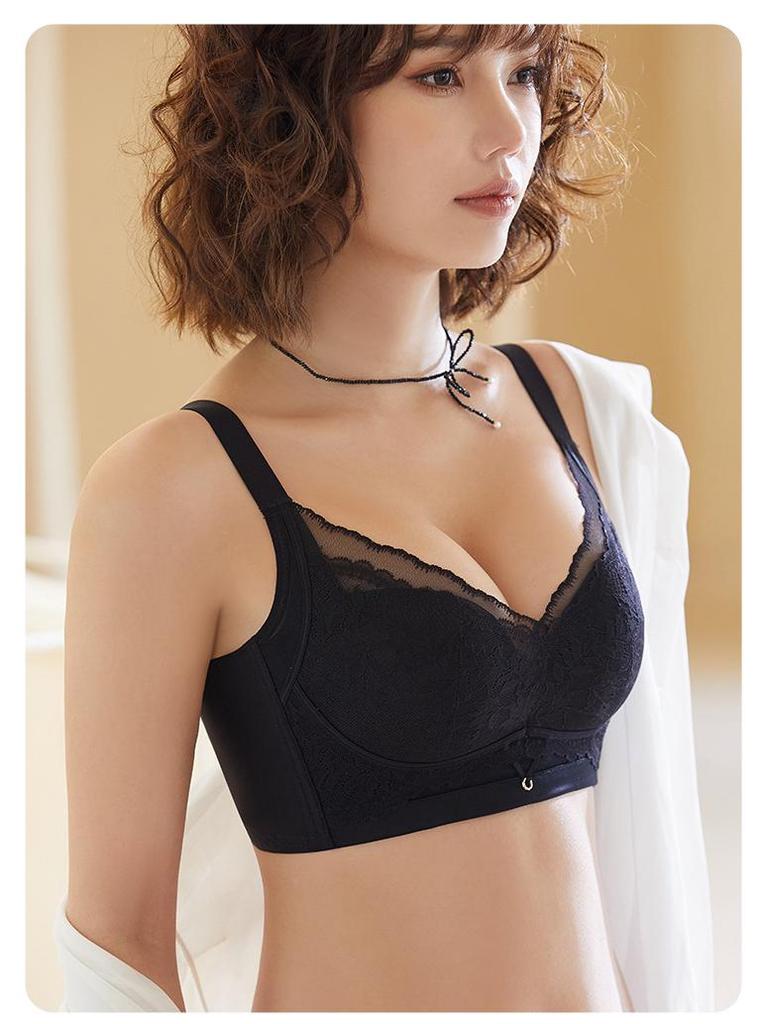 Women's Lace Push-Up Wireless Bra: Medium Thick, Anti-Sagging, Adjustable Support