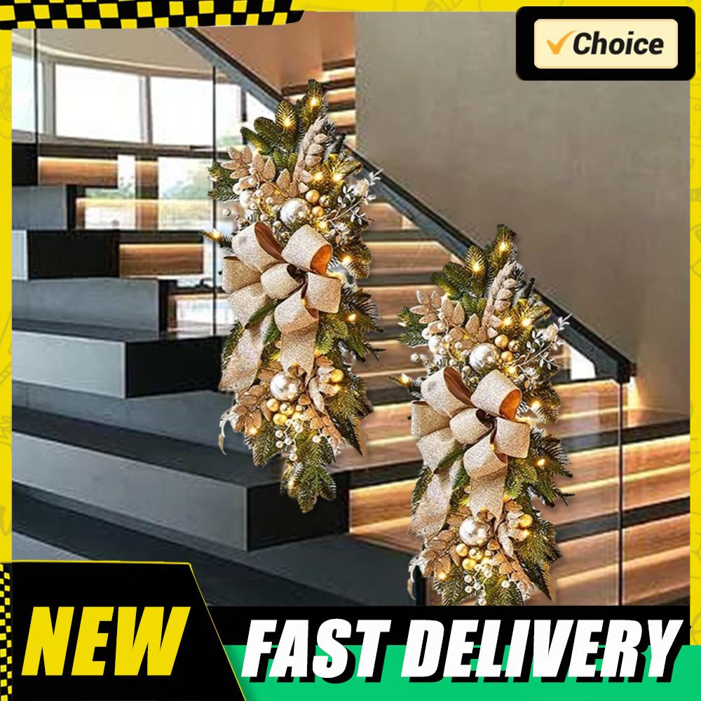 Christmas Swag Wreath Pendants Ornament Hanging Garlands Without/with Light Home Door Window Decoration Party Supplies