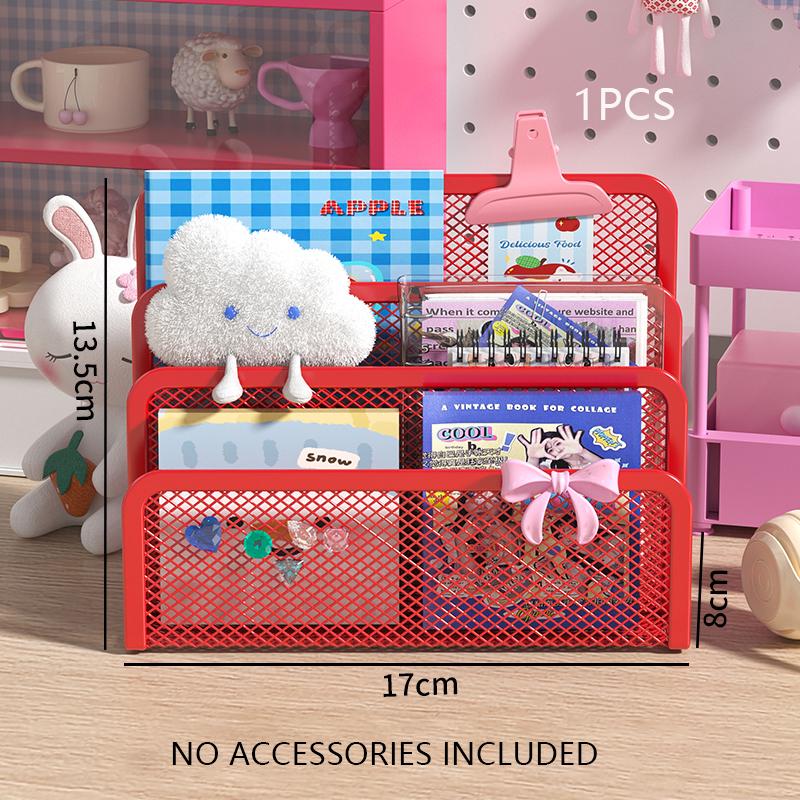 KAWAII Red Letter Sorter – Tiered Storage Mesh Organizer, Metal File Holder for Documents, Stylish Desk Decor for Women