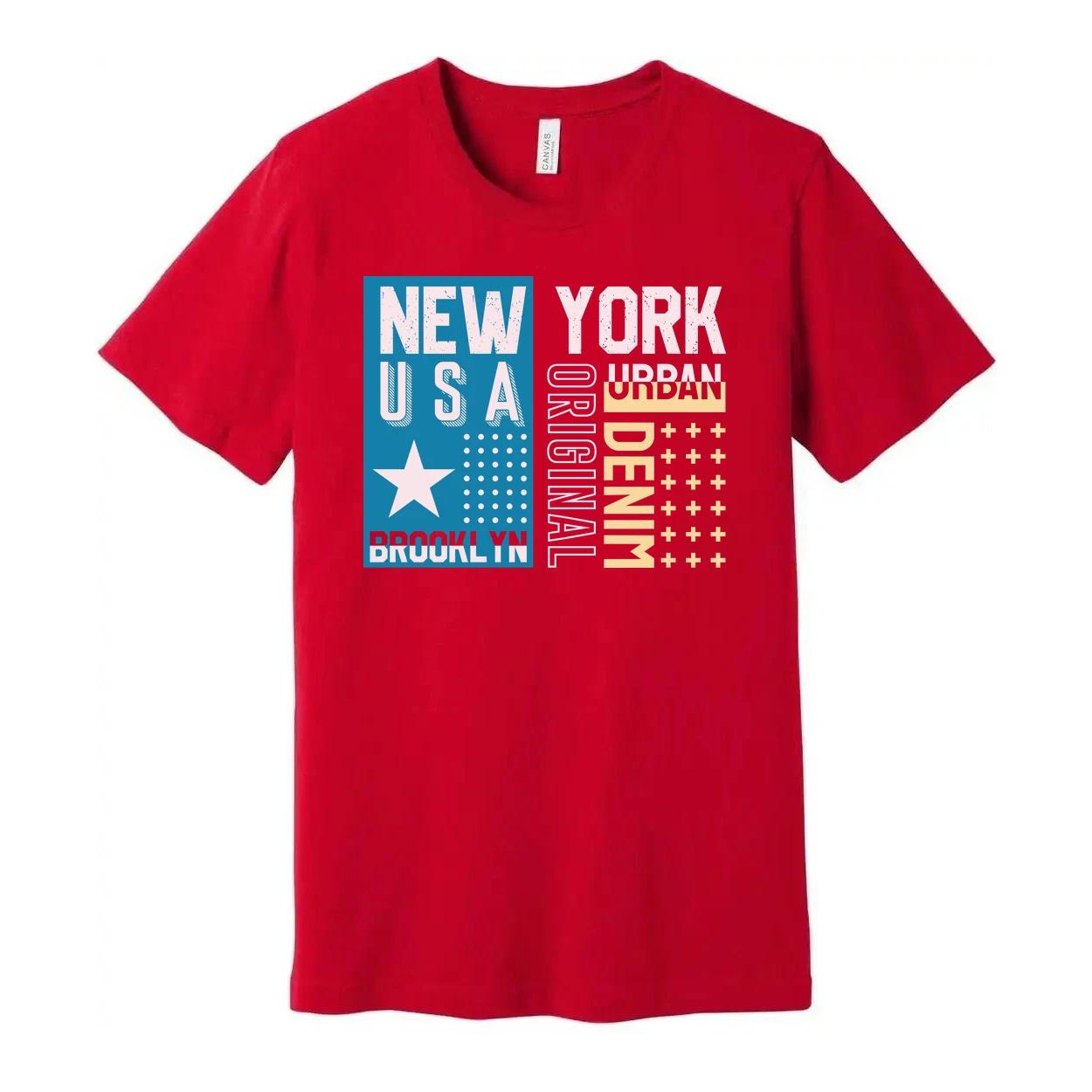 Urban Graphic T Shirt With New York USA Brooklyn City Emblem In Blue And Yellow 3XL