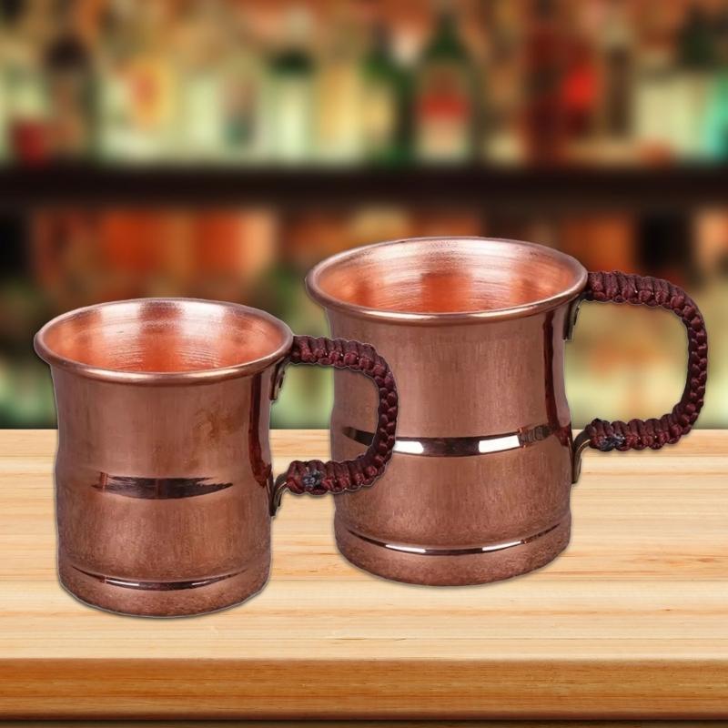Braided Handle Copper Mug for Beer Milk and Juices with Comfortable Grip Drinking Cup Kitchen Essential