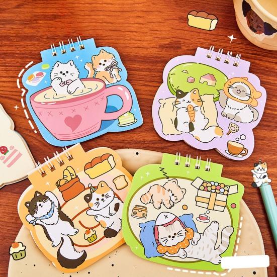Katzen Mini Spiralnotizbücher 3,6 x 3,8 Zoll Obere Spiralbindung Notizblöcke, Cartoon 50 Seiten Notizbücher, Kawaii Notizbuch Schreibwaren für Notizen & Geschenke