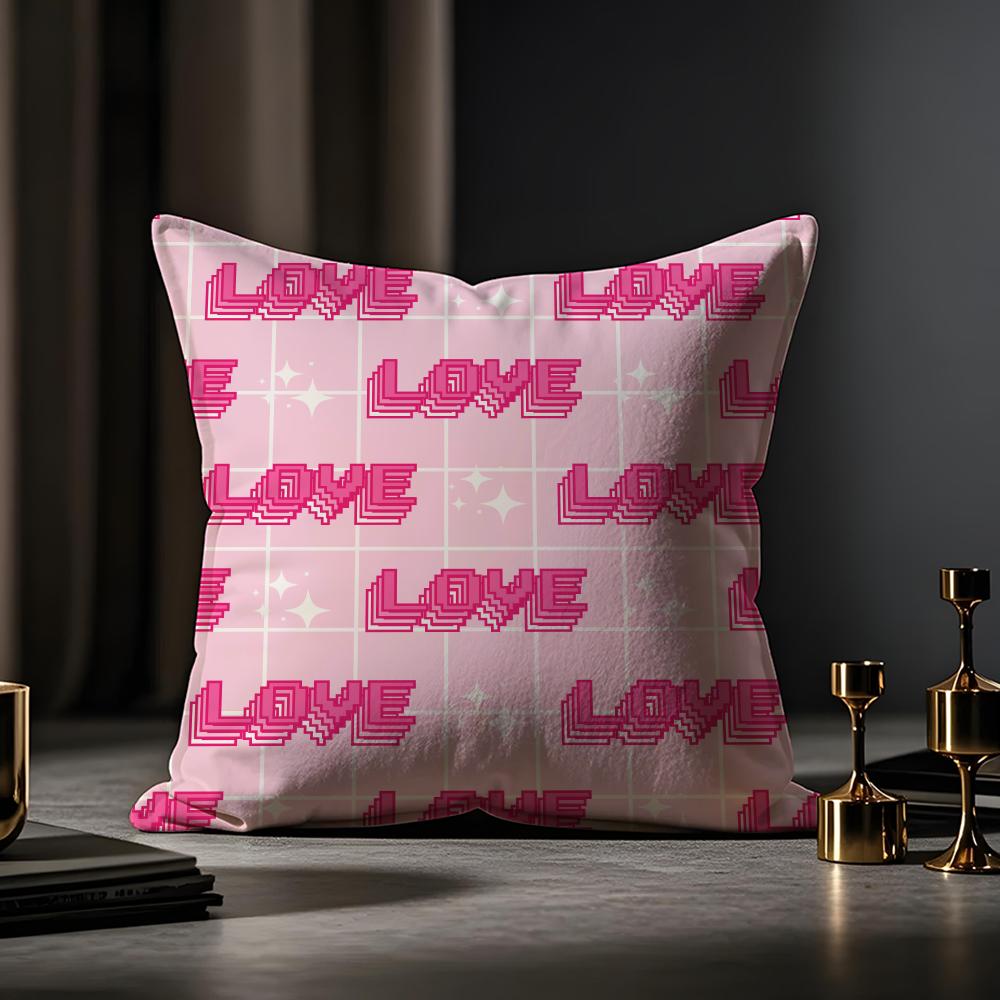 Valentine's Day Stickers X Cushion Cover Anti-dustmite Pillowcase Invisible Zipper Silky Short Plush Sofa Cushion Cover