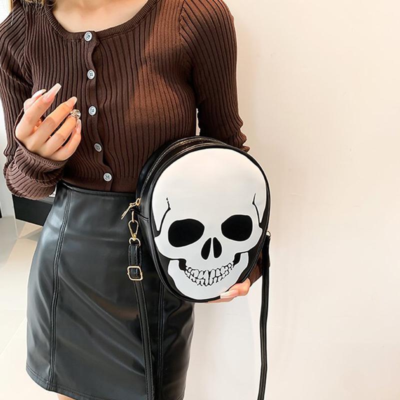 Fashion Casual Women's Shoulder Bag Skull Pattern Color Contrast Design Crossbody Bag For Halloween Festivals Party