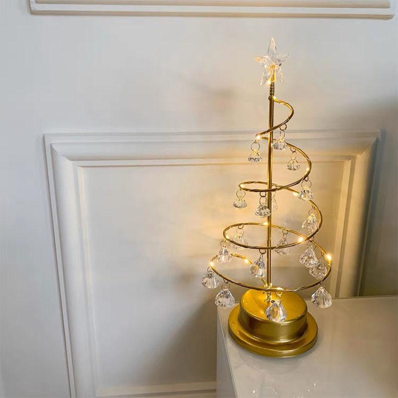 European style iron rotating luminous Christmas tree crystal night light Christmas gift girl heart candlestick bedroom decorative light
