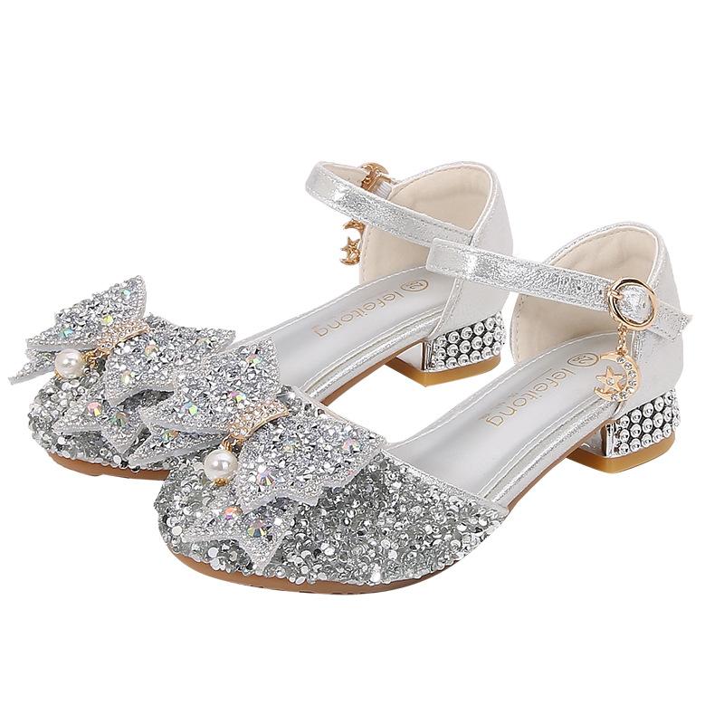 Children's High Heels Little Girls' Sandals Summer New Style Girls' Shoes Soft Sole silver Performance Shoes Girls' Princess Shoes