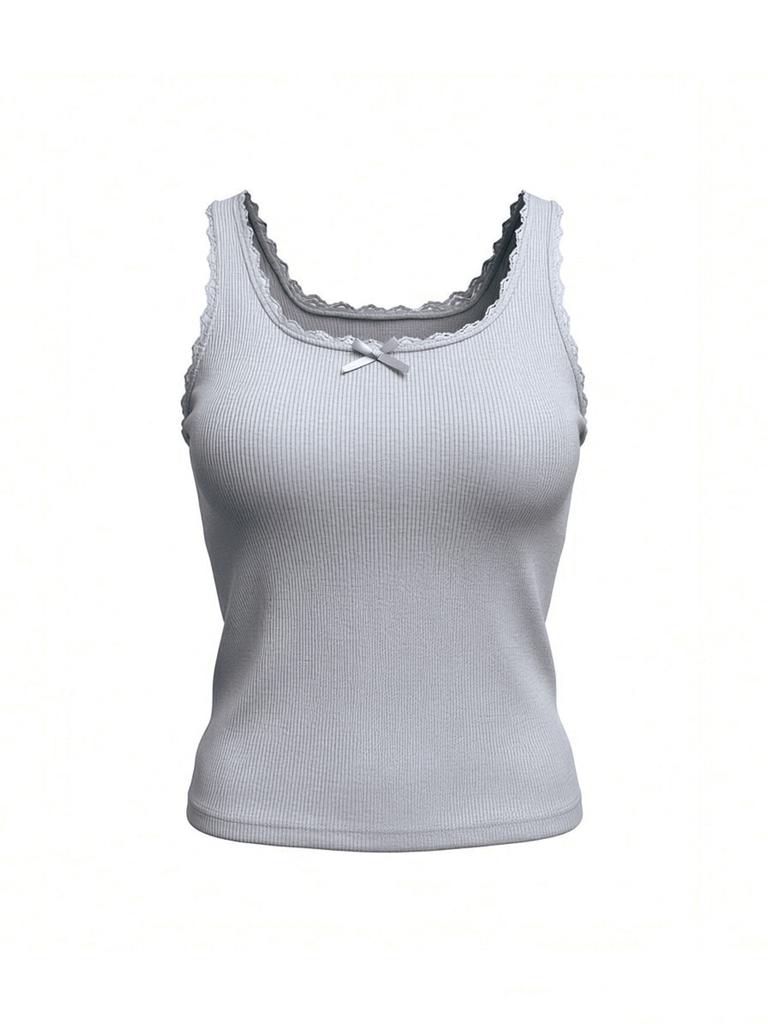 Lace Camis Women Solid Color V Neck Crop Tops Fashion Bow Tube Top Female Sleeveless Camisole