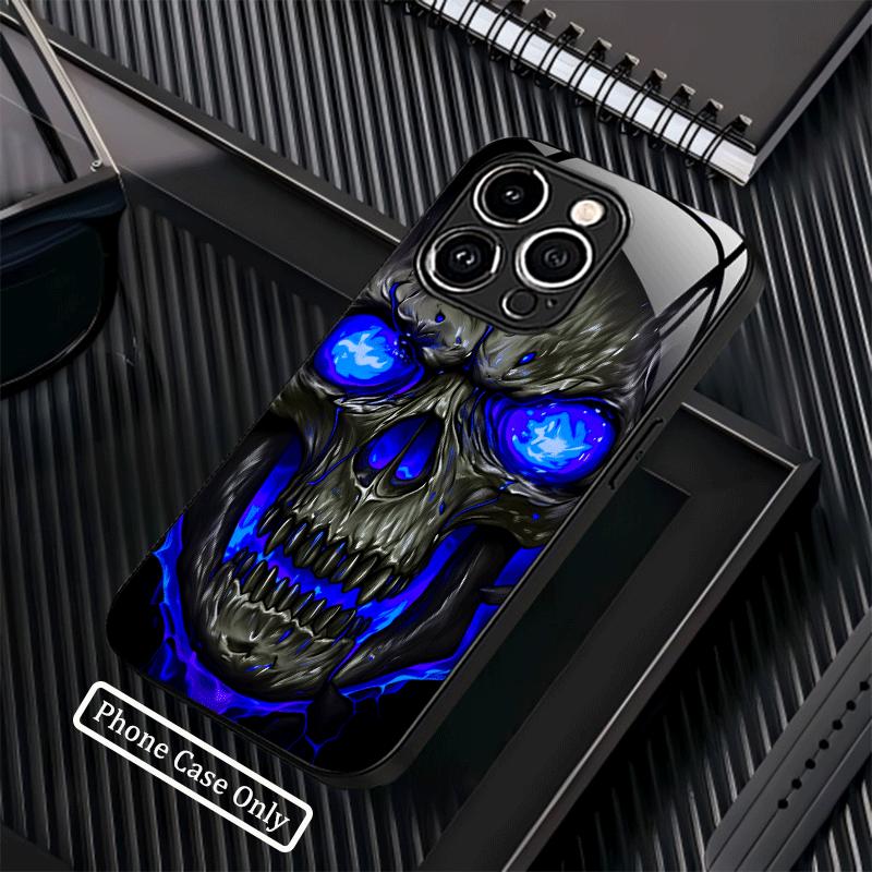 Dark Blue Skull Tempered Glass fashion phone cases For iphone 17 case Glass Phone Case for iPhone 17 16 15 14 13 12 pm Pro Plus