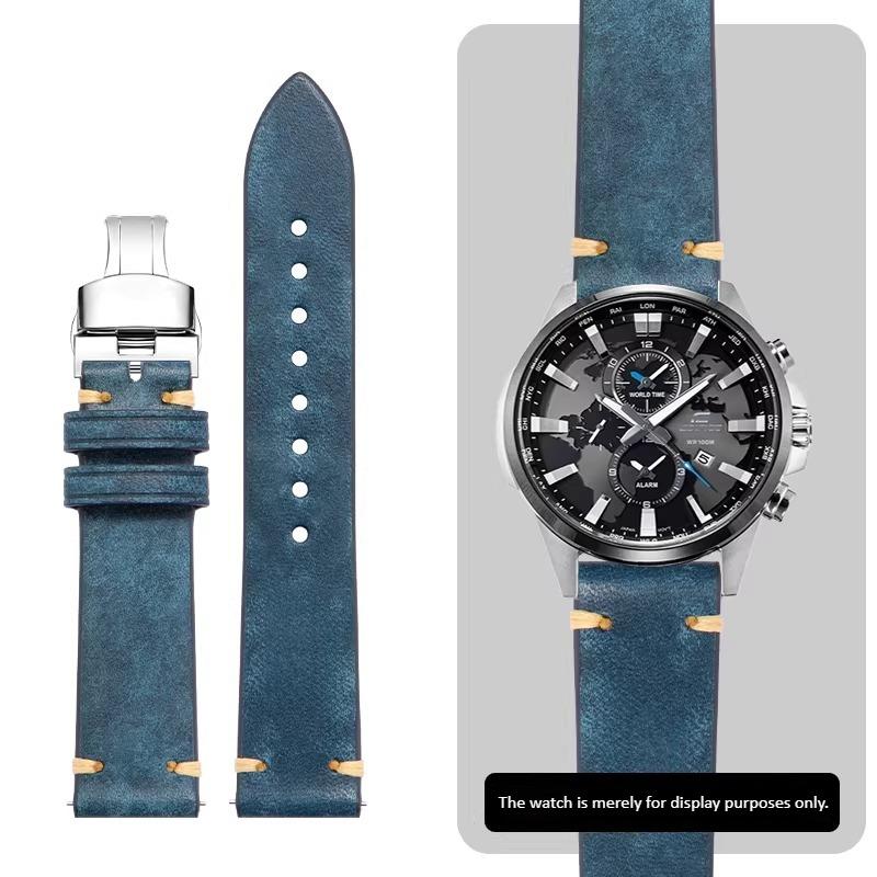 22mm 23mm high-quality genuine leather watch strap For Casio EDIFICE EFR-552D/539/303 EFV-650D MDV-107D Men's Cowhide watchband