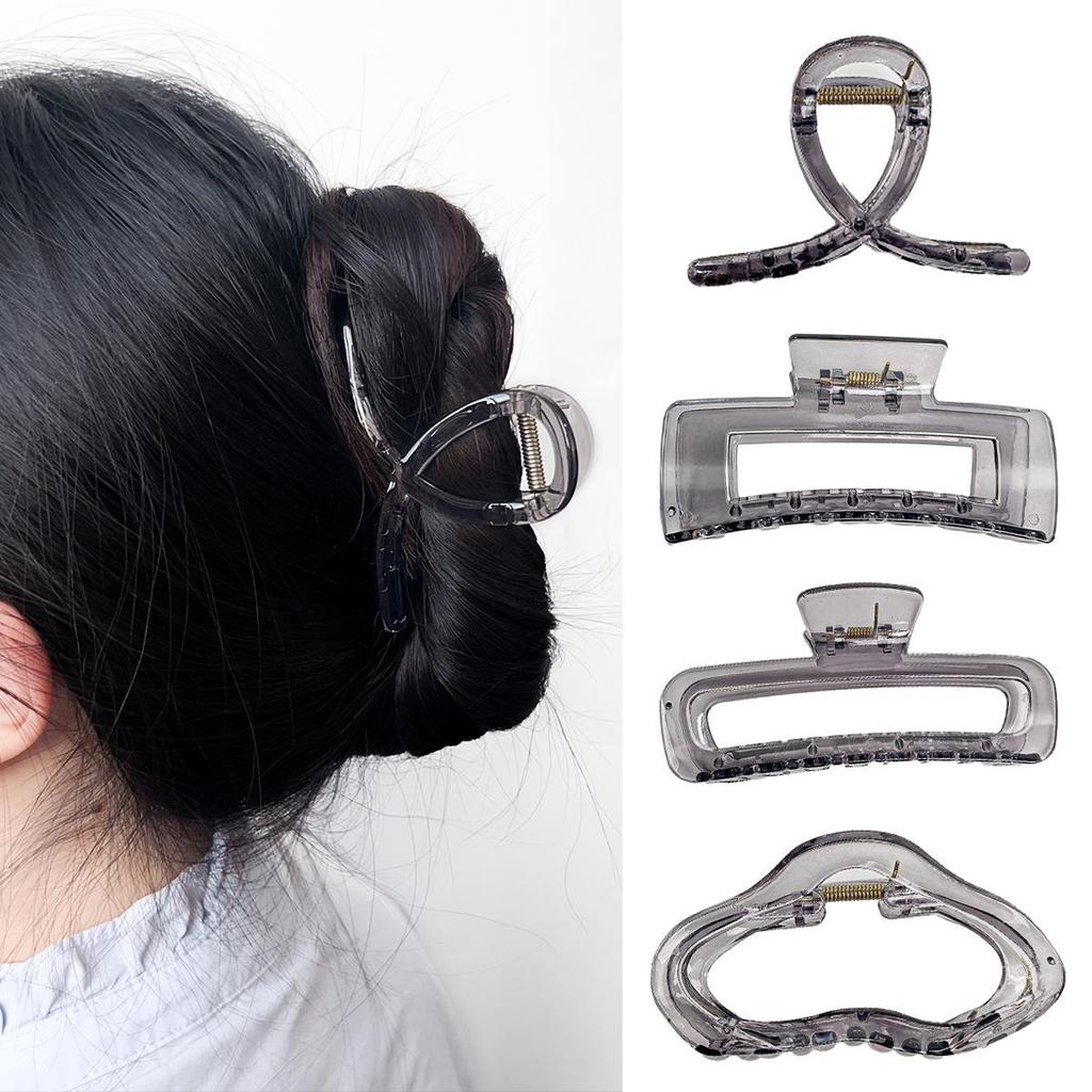Transparent Gray Large Claw Clip - High-End Korean Hair Accessory for Women's Updos