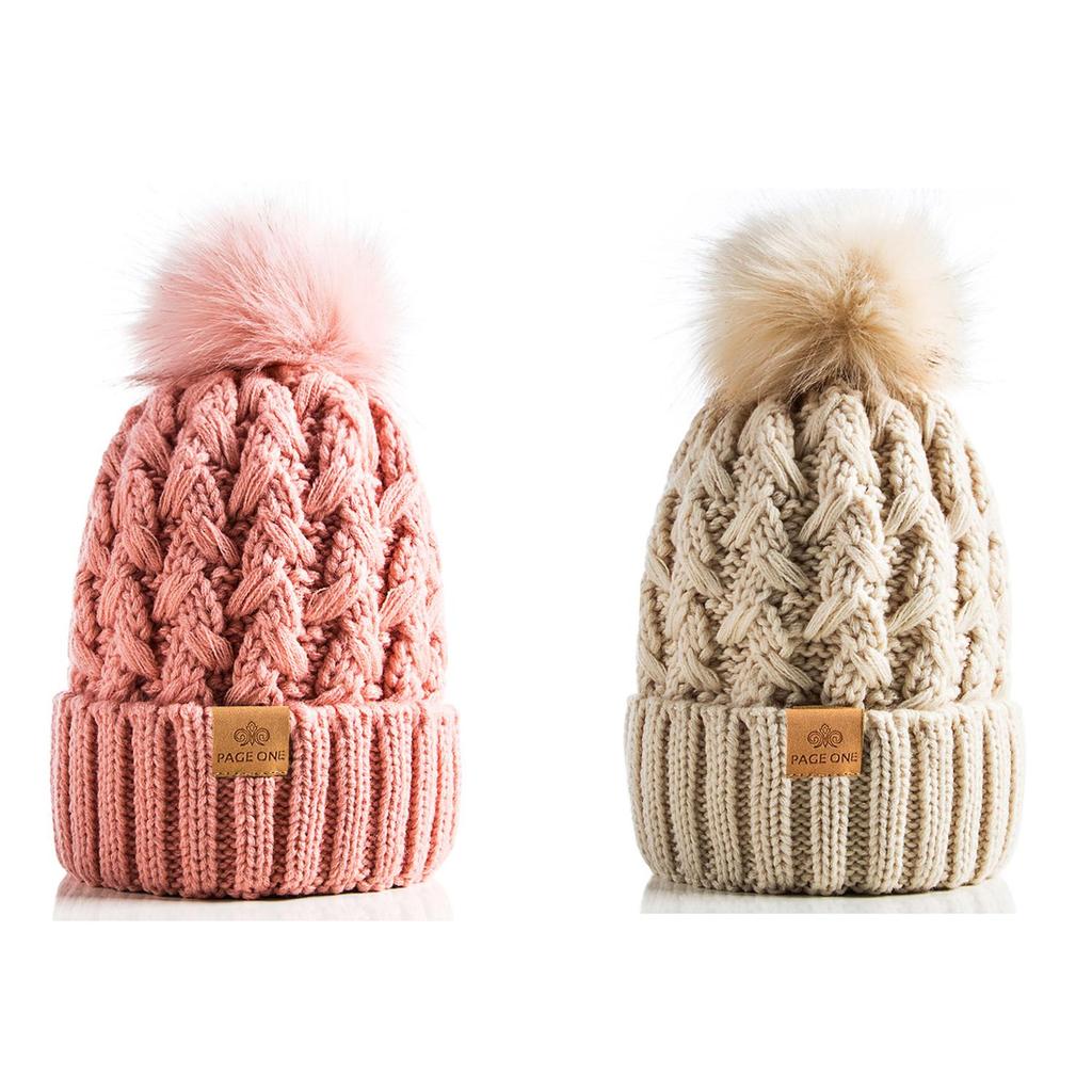 Women's Winter Warm and Thick Knitted Hat, with Fleece Lining Inside, Two-piece Set