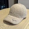 New Wide Brimmed Lambswool Baseball Hat for Women Korean Version Autumn and Winter Warm Face Showing Small Plush Fashionable Versatile Peaked Cap