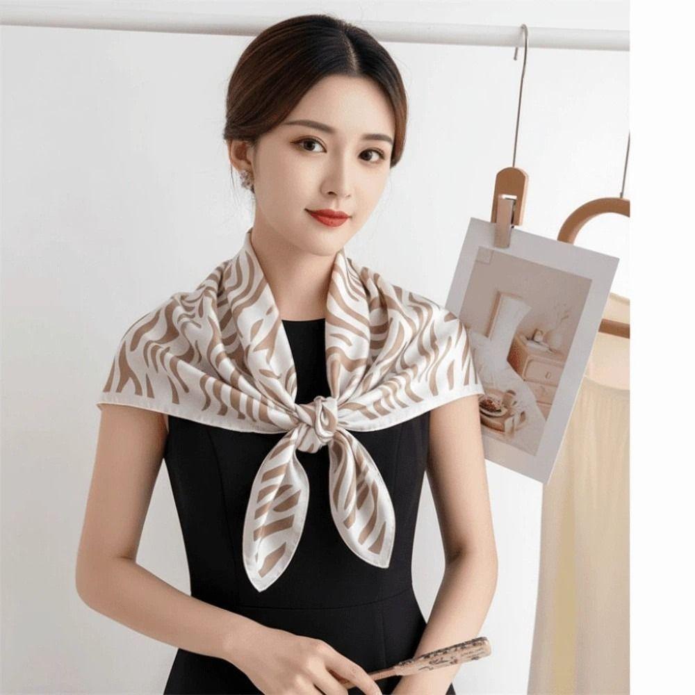 Breathable 90 CM Square Scarf Patterned Shawl Printed Silk Scarf Stripes Square Headscarf  Vacation