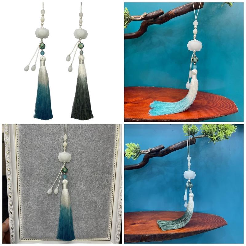 Vintage Chinese Hanfu Pendant Traditional Tassels Pendants Imitation Lotuses Jade Fashionable Jewelry for Celebrations