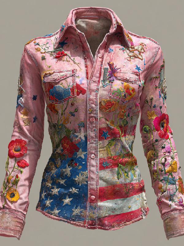 Women's Spring 2026 3D Retro Pattern Print Shirt