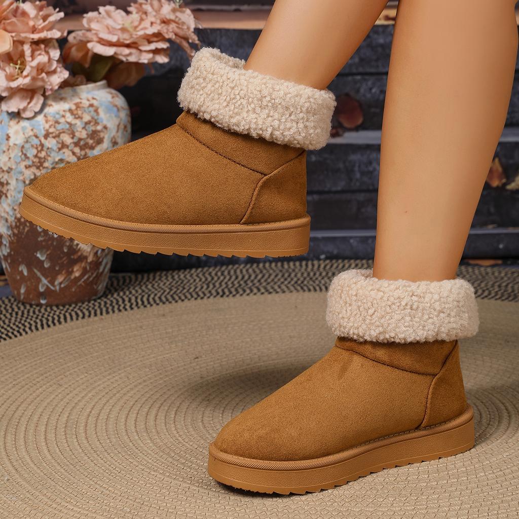 Fashion New Fashionable Solid Color Round Toe Elegant Snow Boots Winter Flat Plus Velvet Warm Comfortable Women's Ankle Boots