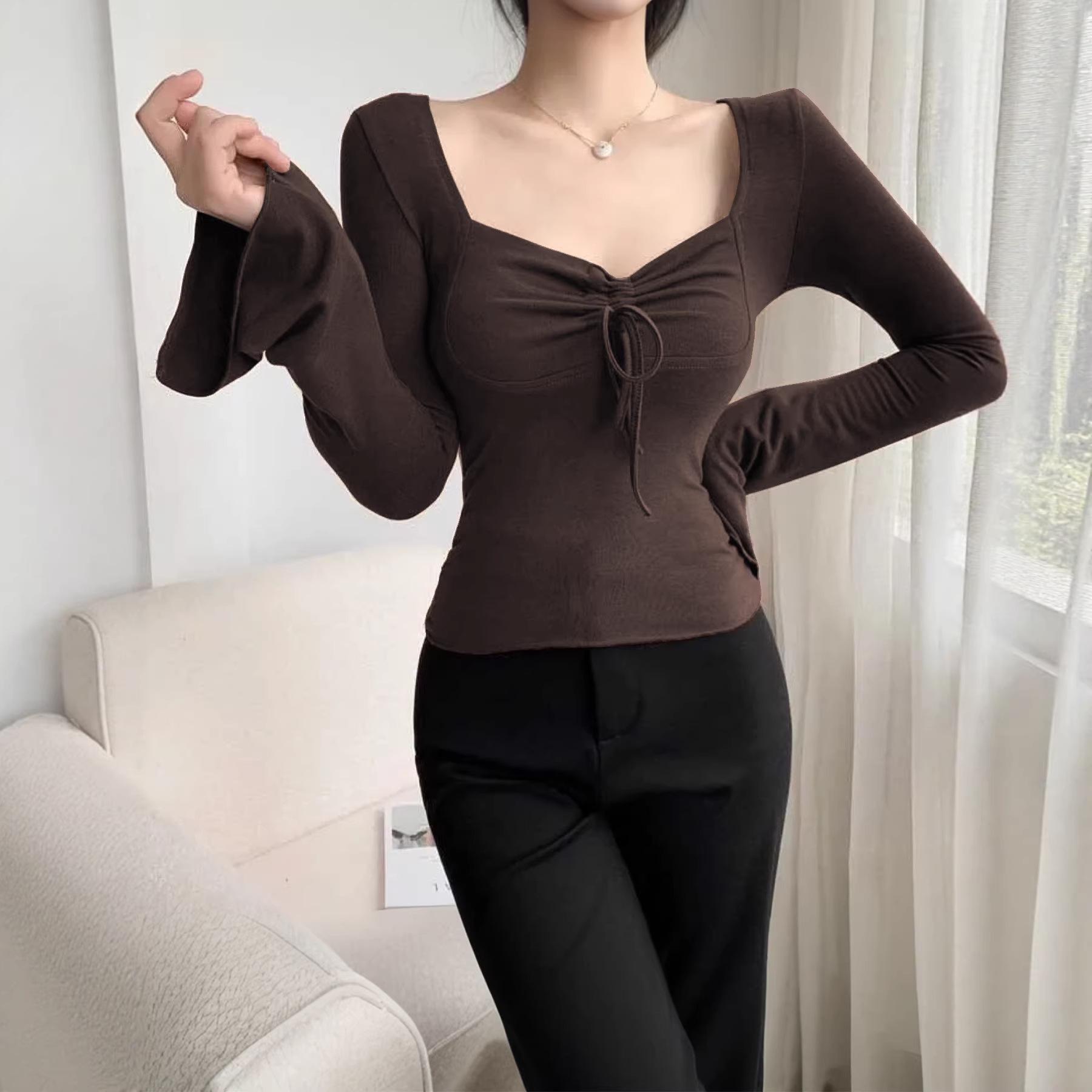 

Pure Desire Square Neck Flared Sleeve Slim T-Shirt - Women s Autumn New Style Medium