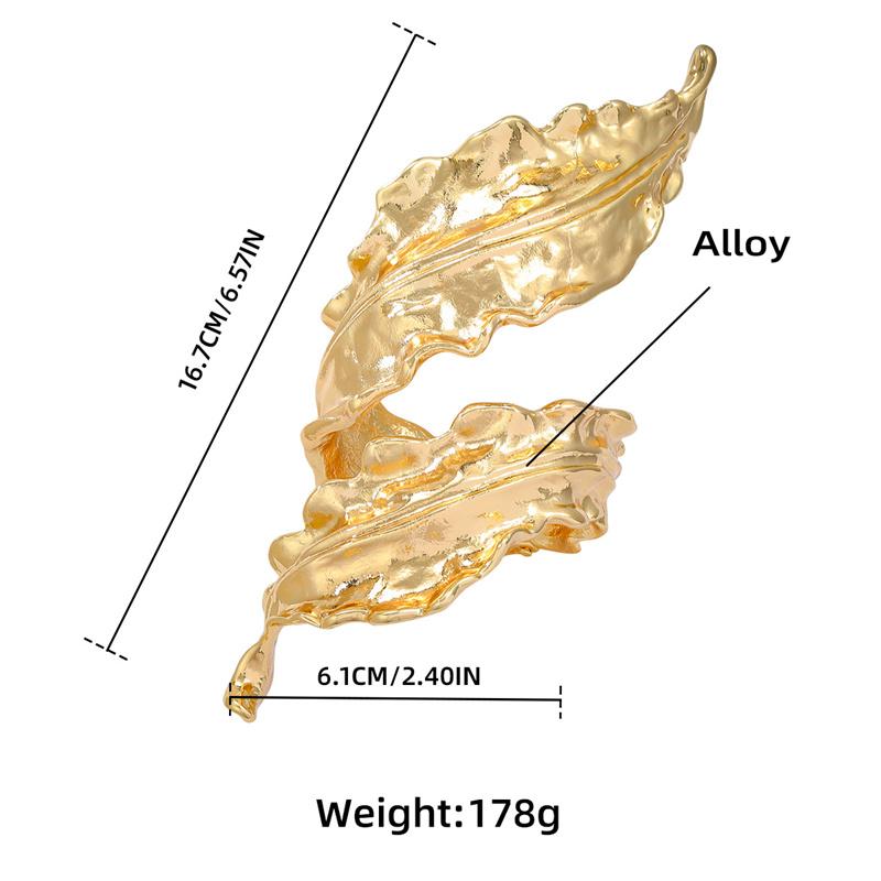 New Gold Color Leaf Alloy Bracelet Bangle for Women Girls Bohemian Hip-hop Exaggerated Chunky Punk Jewelry Gifts 2024 Trendy