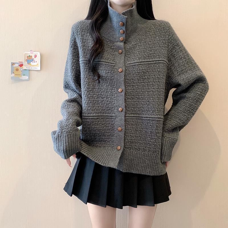 

Plus Size Slimming Stand Collar Long Sleeve Knit Sweater 4XL (180-200 jin) хизер серый