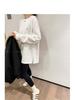 Women's White Embroidered Lazy Style Round-Neck T-shirt, Autumn/Winter 2025, Plus Velvet Slit Base Layer