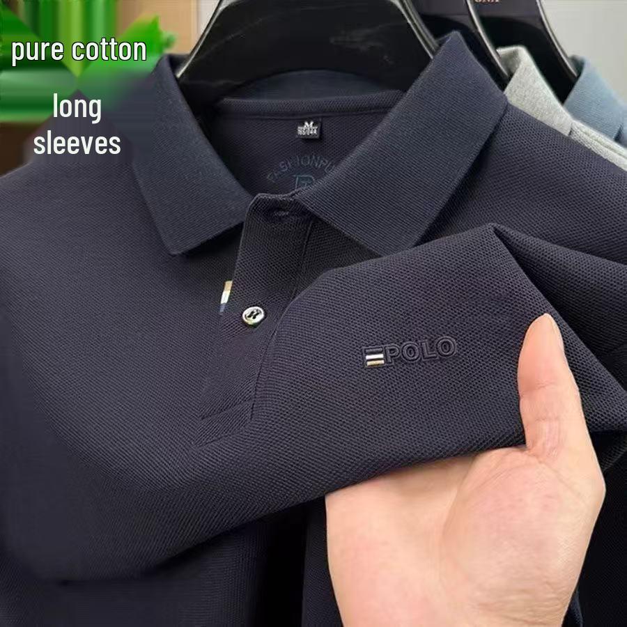 

Мужская хлопковая рубашка поло с длинным рукавом и вышивкой черепахи на спине - деловой кэжуал осенний топ XXXL темно-синий