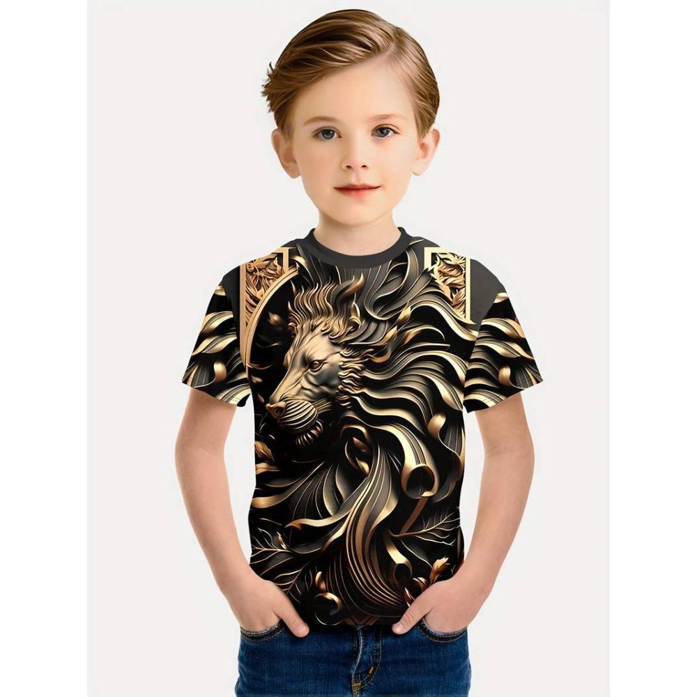Nuova T-shirt Stampata 3D Digitale Serie Leone: Maglietta Estiva da Bambino a Maniche Corte con Girocollo