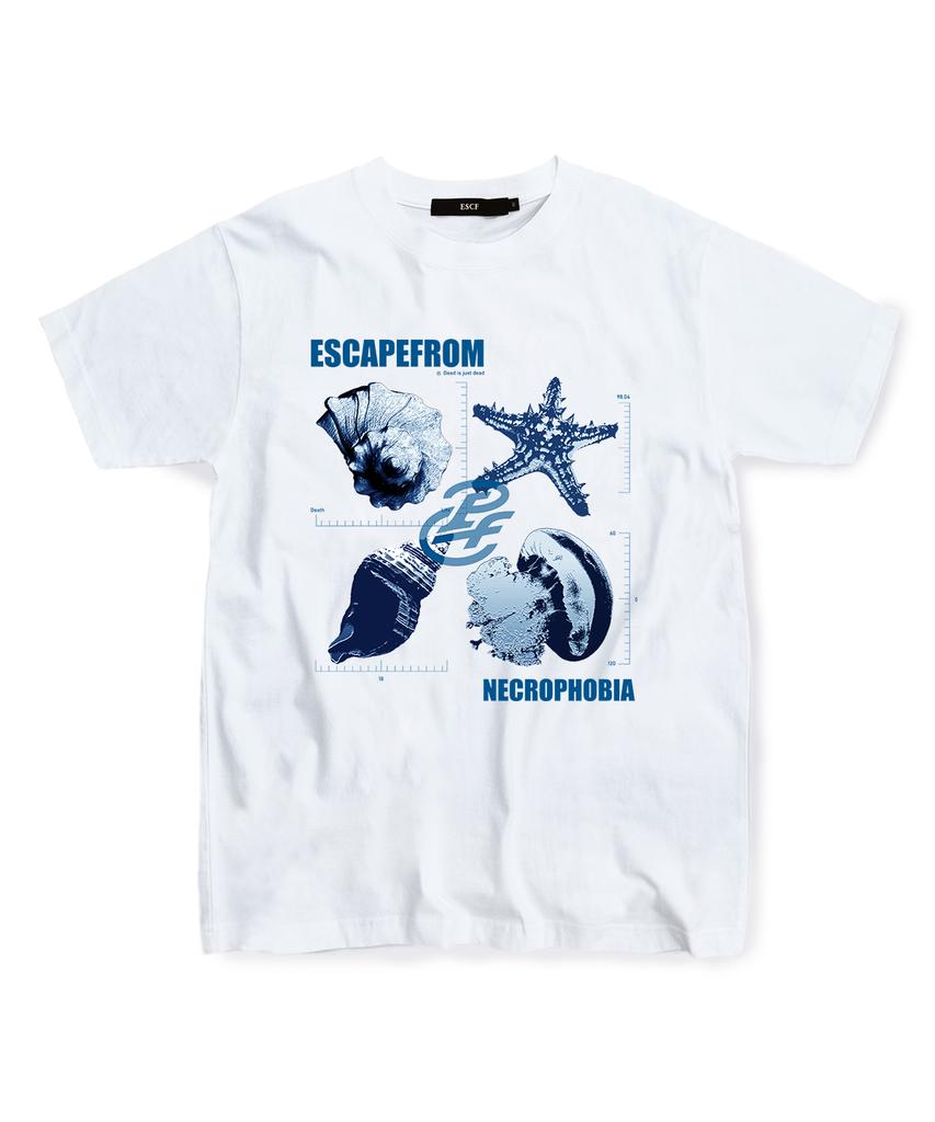 ESCAPEFROM Blue Necrophobia Print T-Shirt White