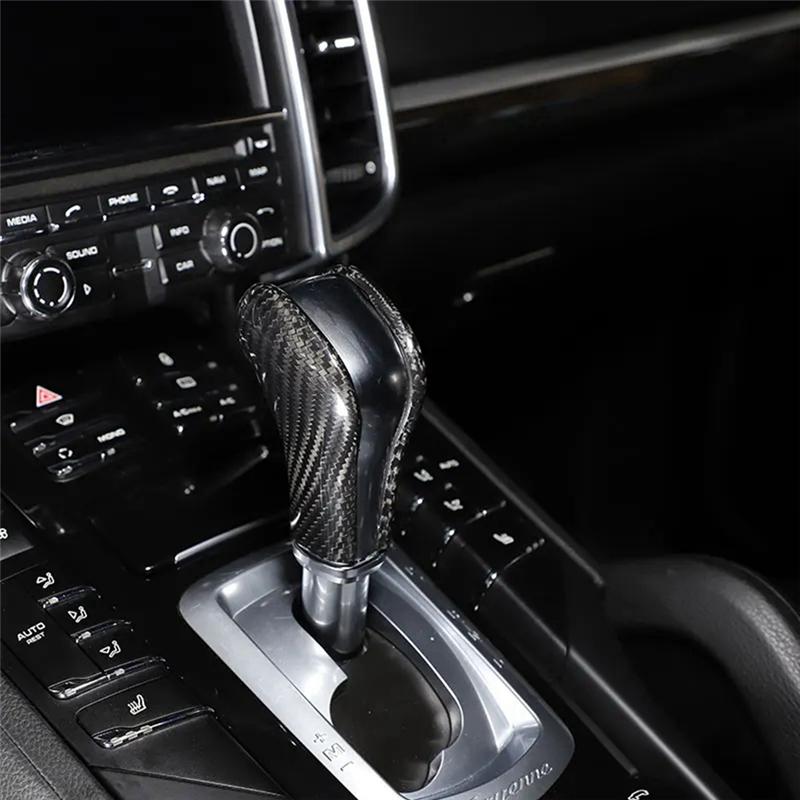 Authentic Car Styling Black Carbon Fiber Gear Shift Head Cover Sticker For Porsche Cayenne 2011-2017 Replacement Parts Accessori