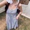 Women's Blue Suspender Dress - Summer 2025 French Seaside Holiday Waist-Cinching Long Dress