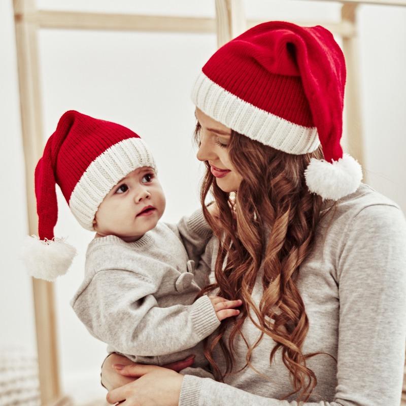 European and American Autumn and Winter New Parent-child Yarn Christmas Caps Children Knit Hat Ladies Warm Knitted Cap