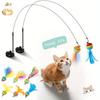 Interactive Cat Toys Kit Feather Toys with 1 Wands, 1 Suction Cups, Replacement Feather Heads for Indoor & Outdoor Play